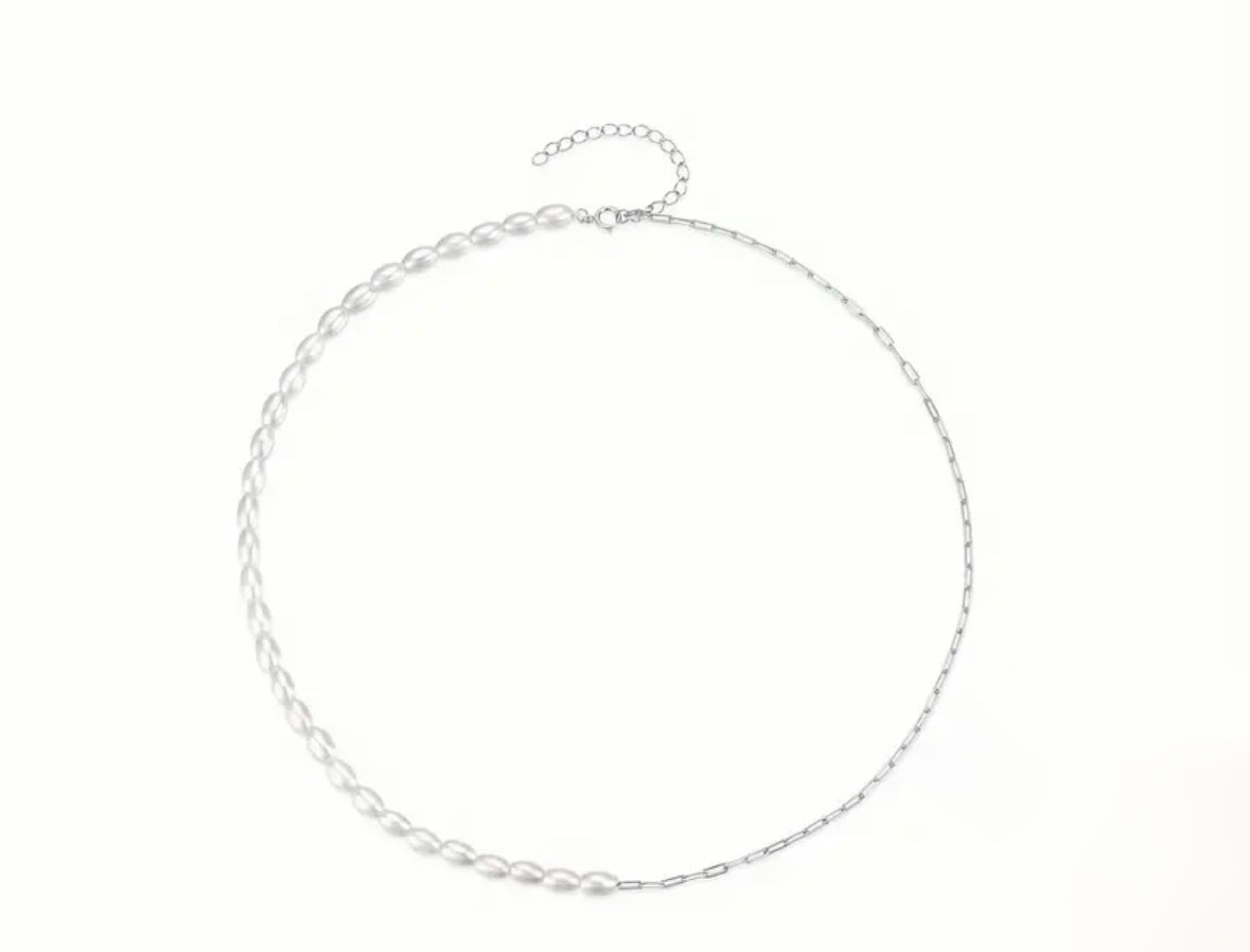 Silver Pearl Combo Necklace 16"