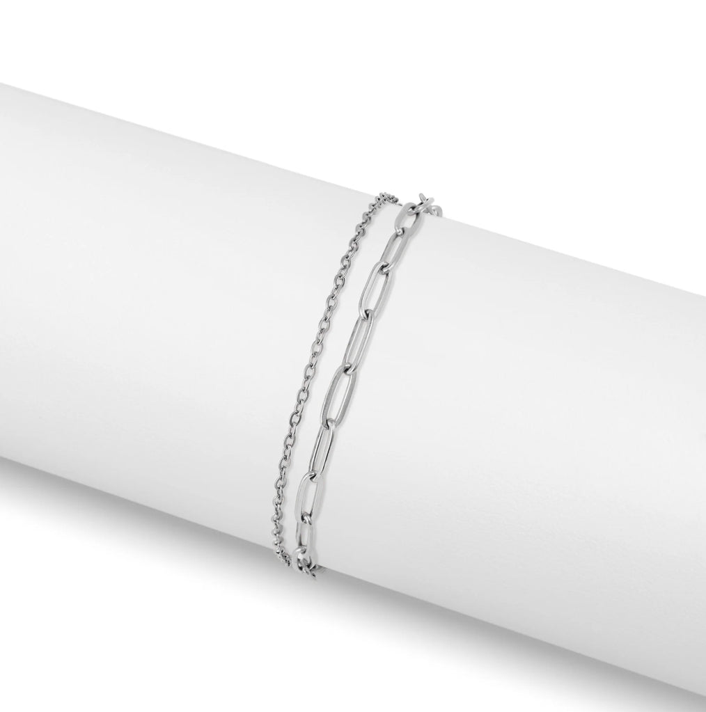 Silver 2 Chain Paperclip Anklet