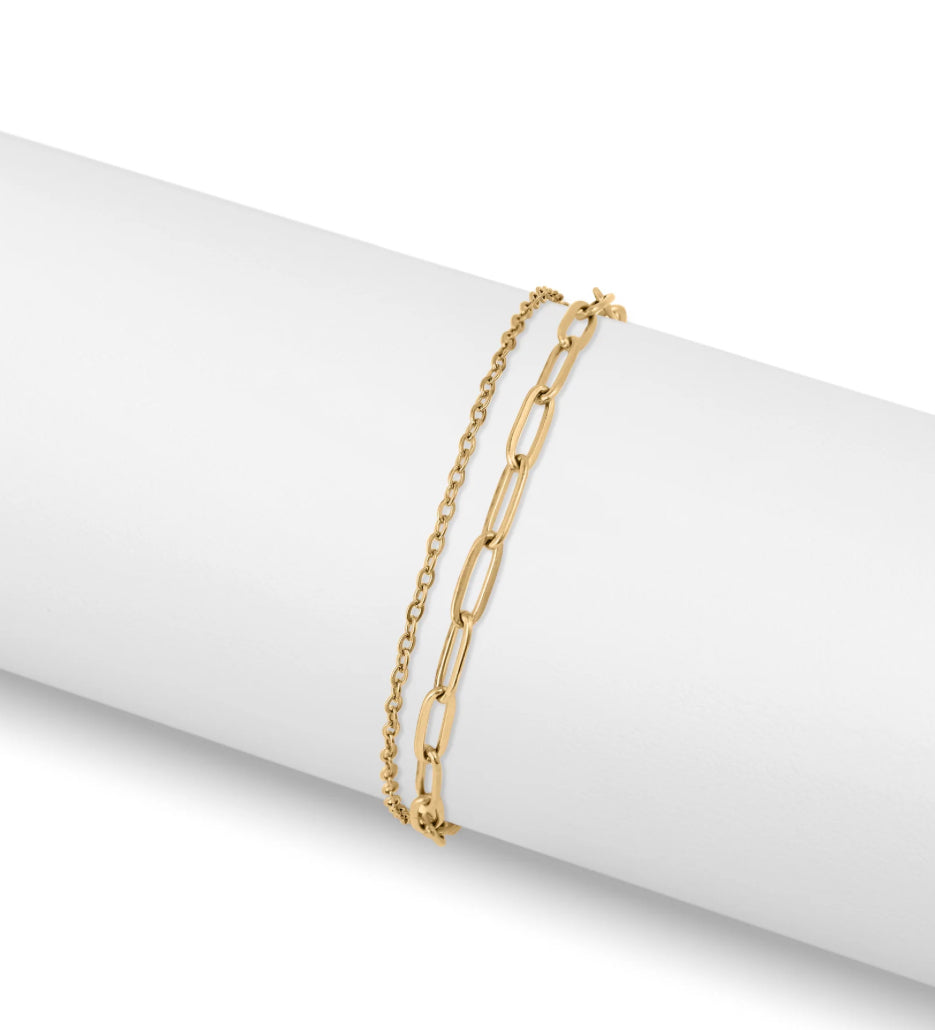 Gold 2 Chain Paperclip Anklet